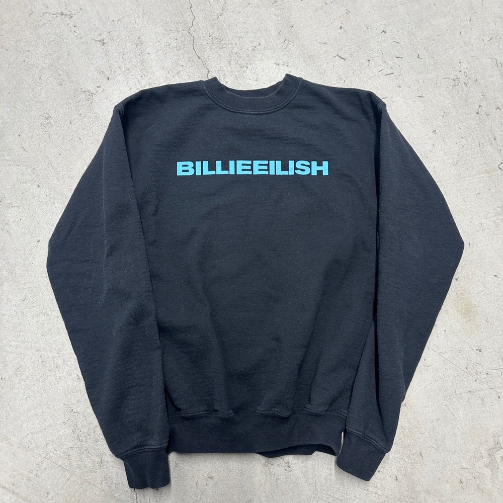 Billie Eilish Official Merch Womens XS‎ Black Crewneck Sweatshirt Teal Logo Y2K